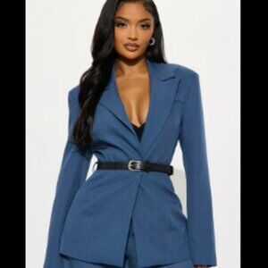 Fashion Nova Boss Mentality Belted Crepe Blazer and Trousers